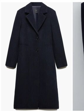 Mango Navy Pinstripe Single-Breasted Trench Coat